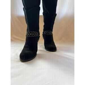 Barneys New York Womens Black Suede Studded Cowboy Boots 8.5